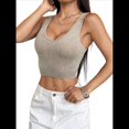 thumbnail image 1 of Tops Cortos Sin Mangas para Mujer con Cuello Cuadrado Acanalado Caqui M, 1 of 7