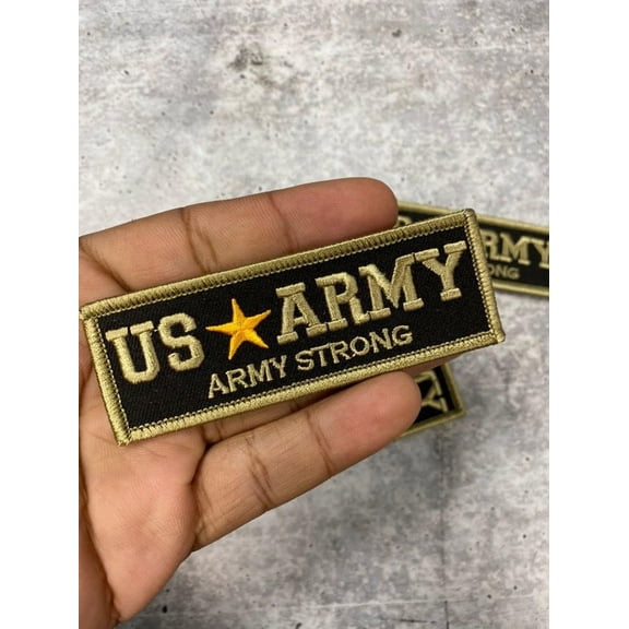 USA Veteran Forces American Flag Embroidered Iron-On Patch, Army Green & Black, Gold Star Badge for Clothing