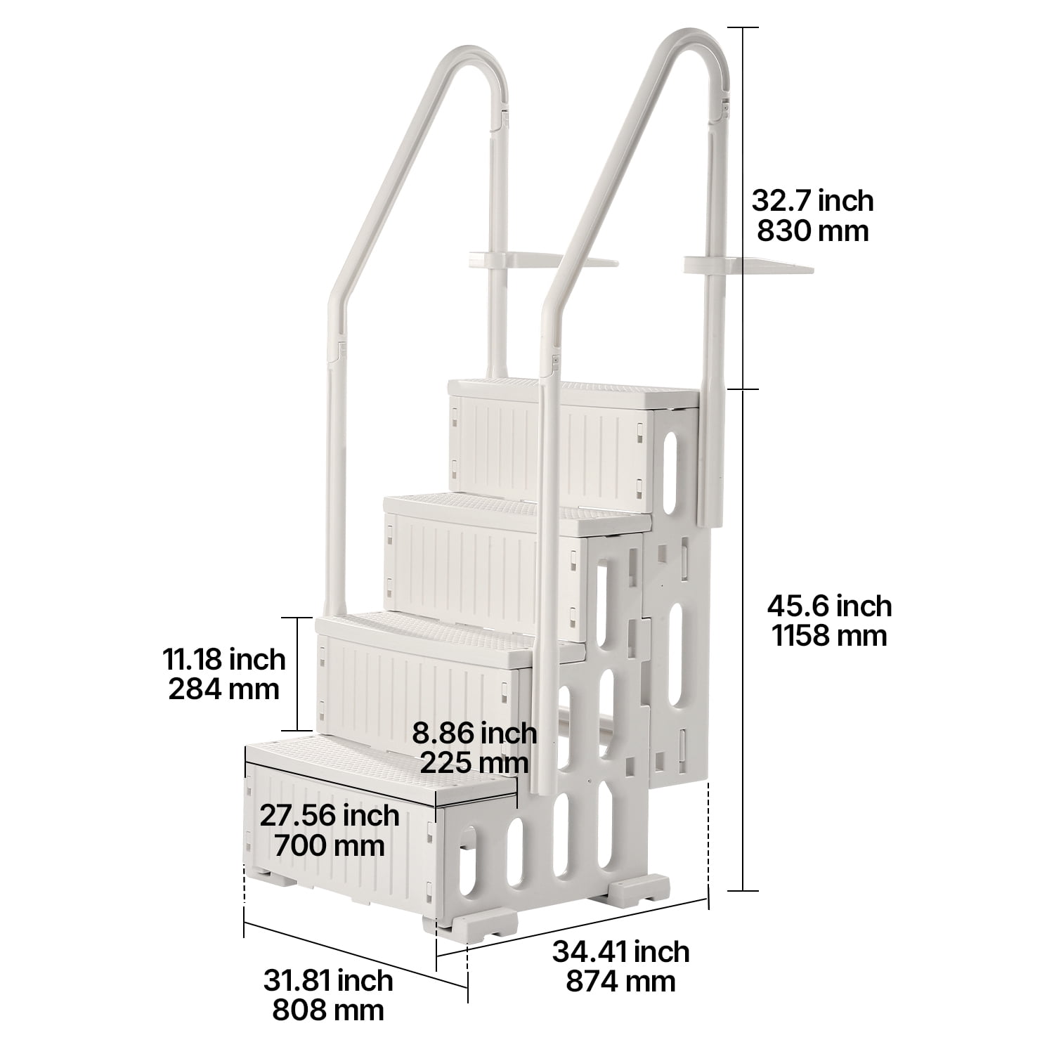 KFFKFF 4-Step Pool Steps Above Ground, Anti-slip Pool Ladder with Dual Handrailss, Supports up to 400 lbs, Suitable for 48-54 Inch Inground & Above-ground Pools, Creamy White