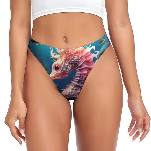 Fotbe Ocean Seahorse Tanga Sin Costuras para Mujer con Estampado – Panties Invisibles, Transpirables y Cómodos para Uso Diario-X-Small
