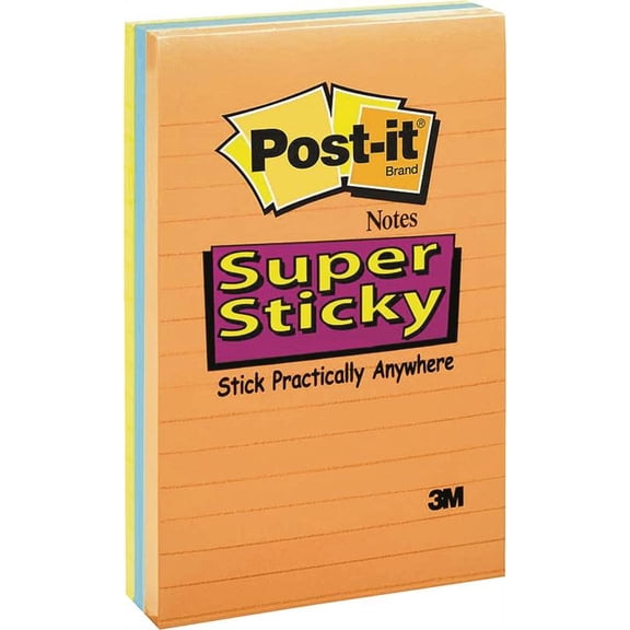 Post-It Super Sticky Notes, 2x Sticking Power, 4 in x 6 in, Marrakesh Collection, Lined, 3 Pads/Pack, 45 Sheets/Pad (4645-3SSAN)
