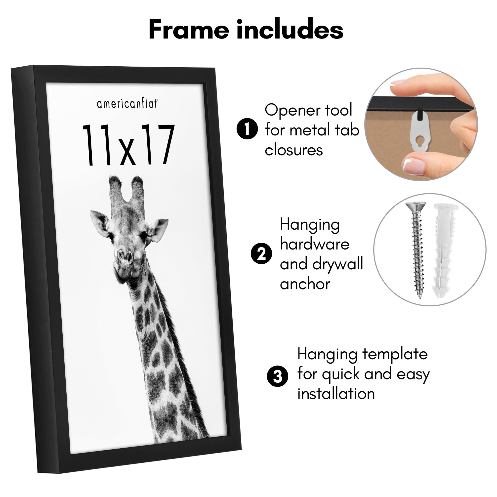 Americanflat 11x17 Picture Frame with Polished Plexiglass Soho Collection Gallery Style Deep Molding - Black