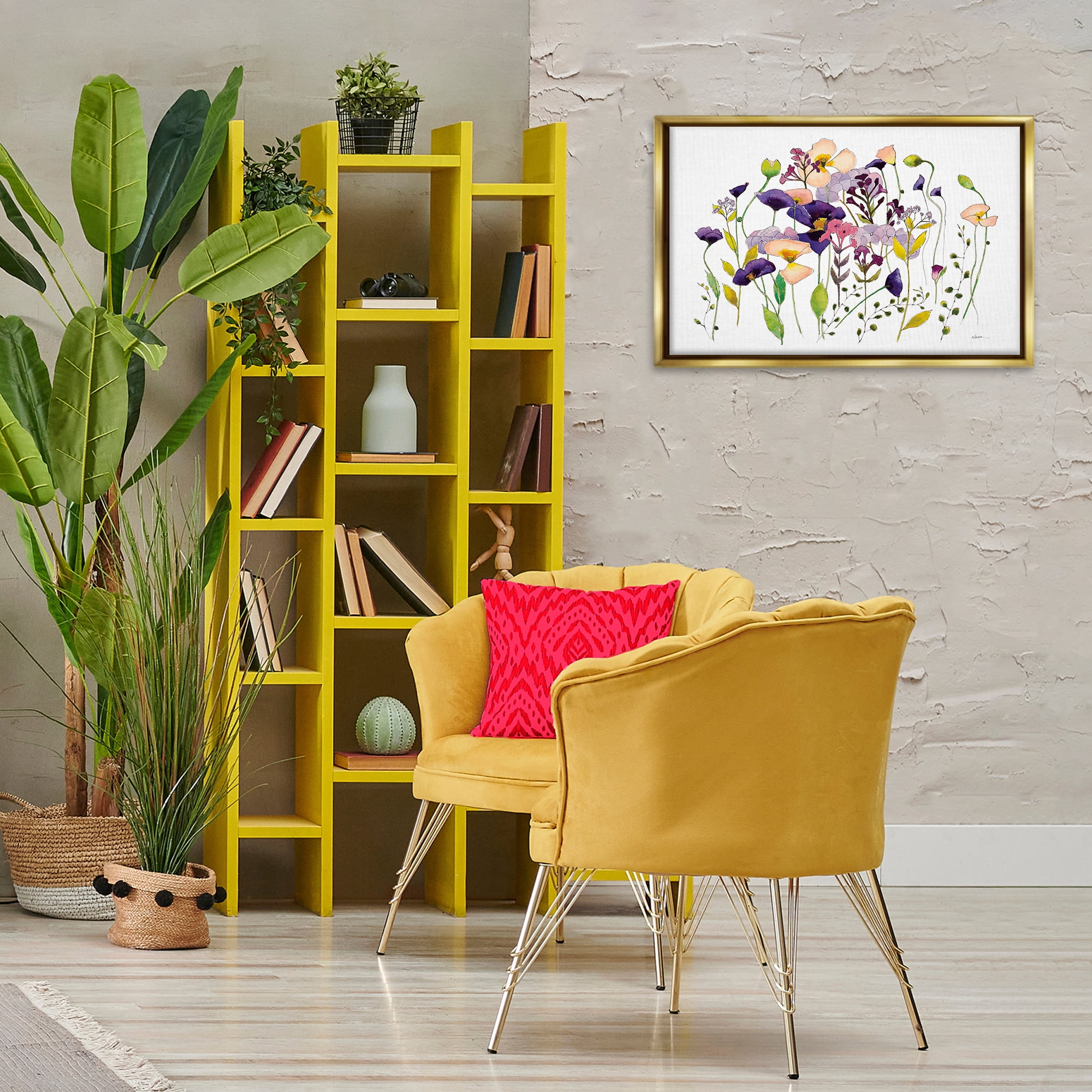 Stupell Industries Purple Poppy Sprigs Botanical & Floral Painting Gold Floater Framed Art Print Wall Art, 25 x 17