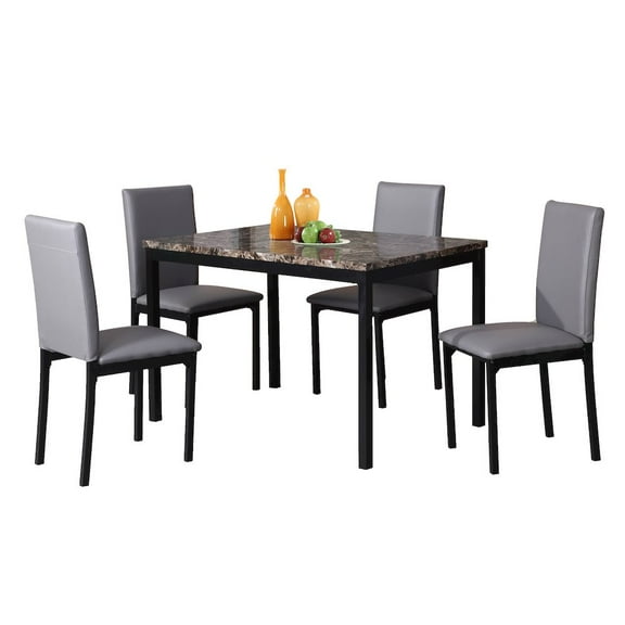 Roundhill Furniture 5-Piece Citico Metal Dinette Set with Laminated Faux Marble Top