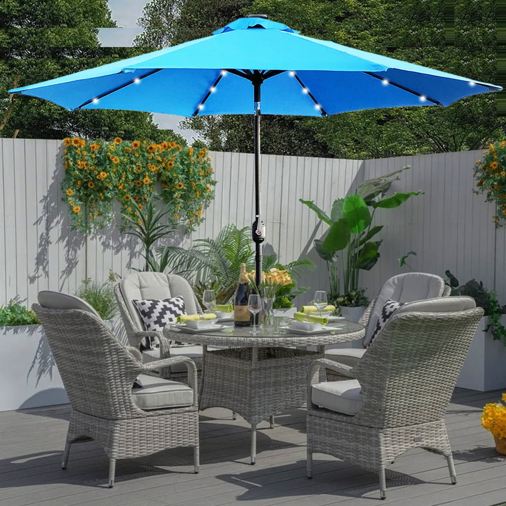 Abble 9ft Solar LED Lighted Patio Umbrella, Table Market Umbrella, Outdoor Umbrella for Garden, Deck, Backyard, Pool and Beach