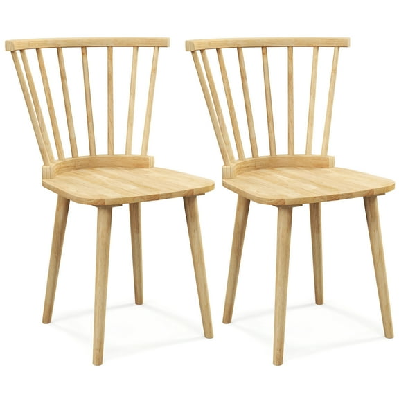 Costway Rubber Wood Windsor Dining Chairs Set of 2 with Spindle Back for Living Room Natural
