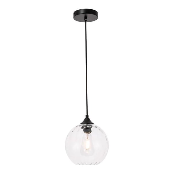 Maklaine Transitional 1-Light Metal & Glass Pendant in Black/Clear