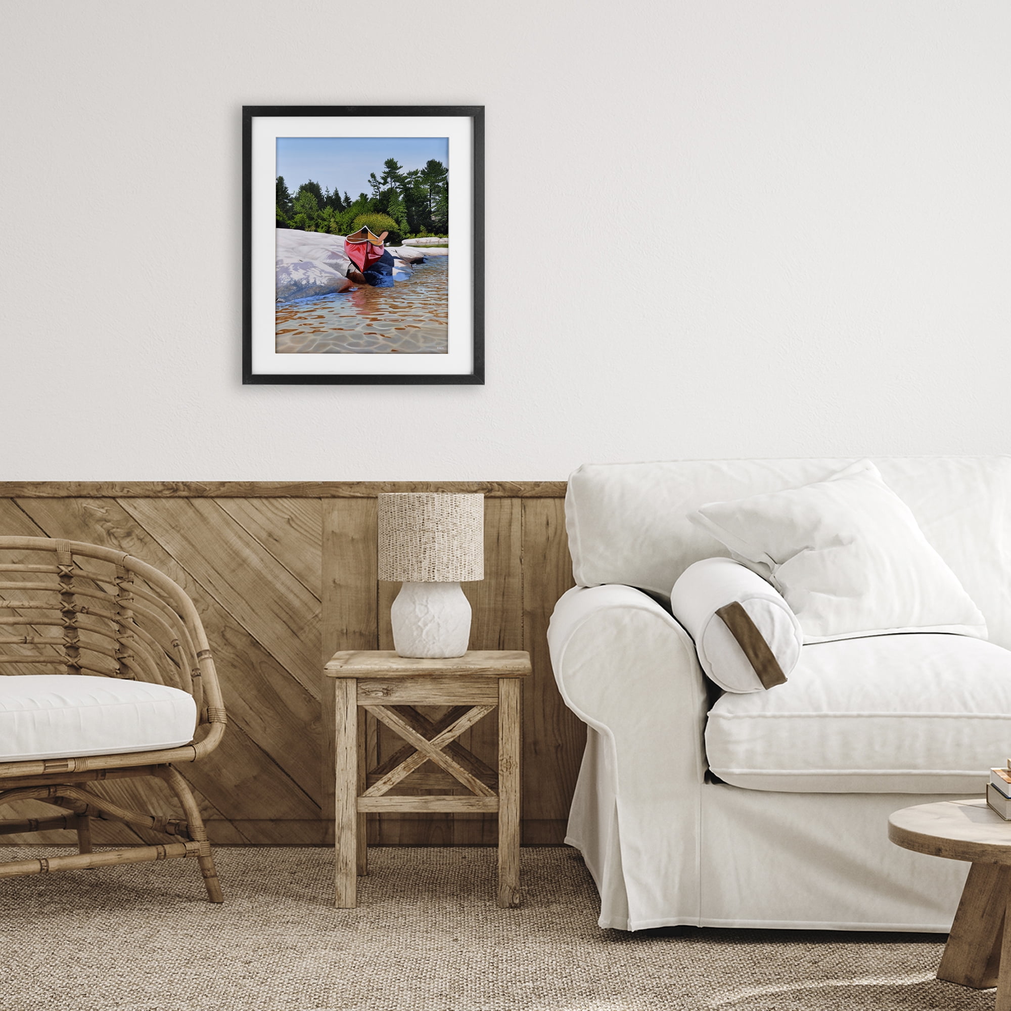 Stupell Industries Canoe at Water's Edge Black Framed Print Under Glass, design by Kenneth M Kirsch