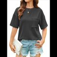 thumbnail image 3 of Blusa de Verano de Corta para Mujer, Estilo Túnica Básica Informal con Cuello Redondo Texturizado y Gran Tamaño Negro XXL, 3 of 10