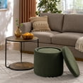 thumbnail image 2 of Round Ottoman with Storage Set of 2 with Coffee Table, 3 in 1 Combination Nesting Furniture Set, Boucle Upholstered Storage Ottoman, Vanity Stool, End Side Table Combo, Dark Green, 2 of 7