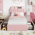 thumbnail image 4 of Senfot Twin Size Bed Frame with Storage Headboard, Bed Frame with 2 Drawers, Boucle Upholstered Platform Bed with Bookcase, Easy Assembly, No Box Spring Needed,Pink, 4 of 9