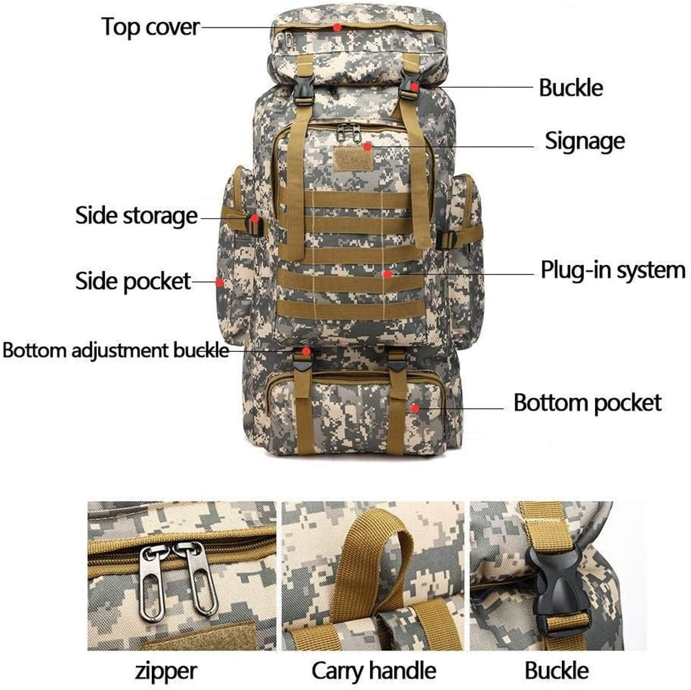 Boriyuan 80L Backpack, Large Capacity Waterproof Oxford Hiking Backpack, Outdoor Sport Shoulder for Camping Trekking (Khaki)