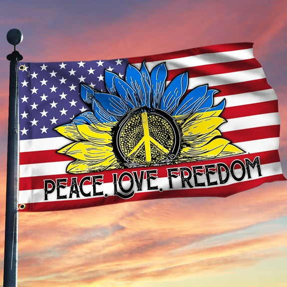 Flagwix Peace, Love, Freedom Hippie Sunflower Ukraine America Flag THH3783GFv1 - 3x5 ft., No Flag Pole Rings