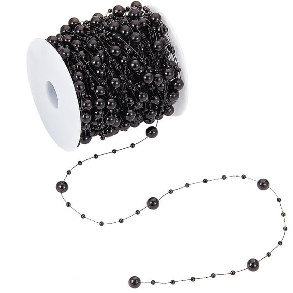 1bag 30M Bead Garland Party Plastic Garland Bead Decor Artificial Black Pearl String Strands Chain Centerpieces Tree Decoration Bead Chain for Jewelry Making Home Outdoor Party Decor