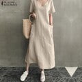 ZANZEA 2023 Women Long Maxi Summer Dress Casual Cotton Linen Ladies Big Pockets Beach Party Robe Femme VestidosM&China Gao Jinjia LED