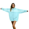 thumbnail image 2 of Avrnliq Womens Light Blue Oversized Graphic Hoodie I Love You This Much Valentine's Day Zip Up Fleece Gift for Her,Size 2XL, 2 of 9