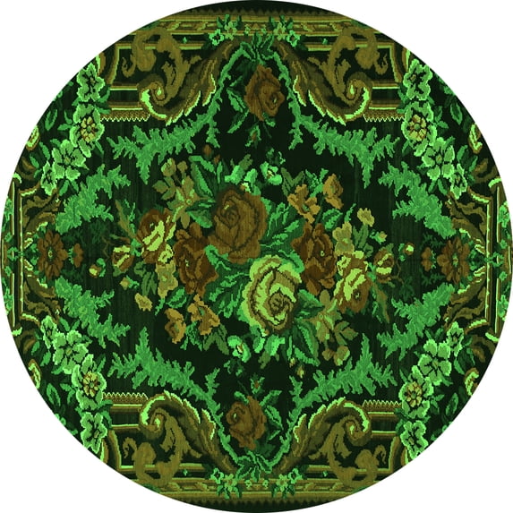 Ahgly Company Indoor Round Medallion Green French Area Rugs, 3' Round