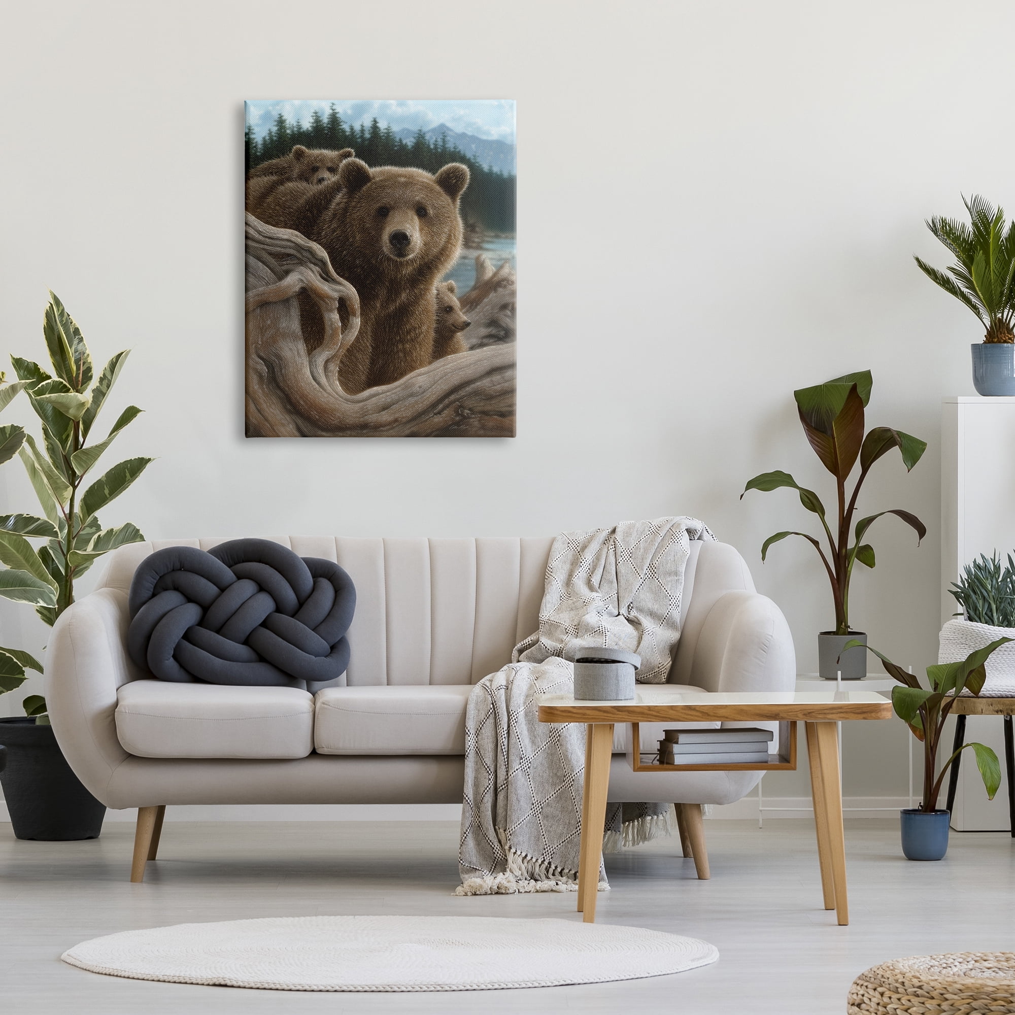 Stupell Industries Brown Bears Rustic Animal Family Tree Forest Lake, 30 x 40, Design by Collin Bogle