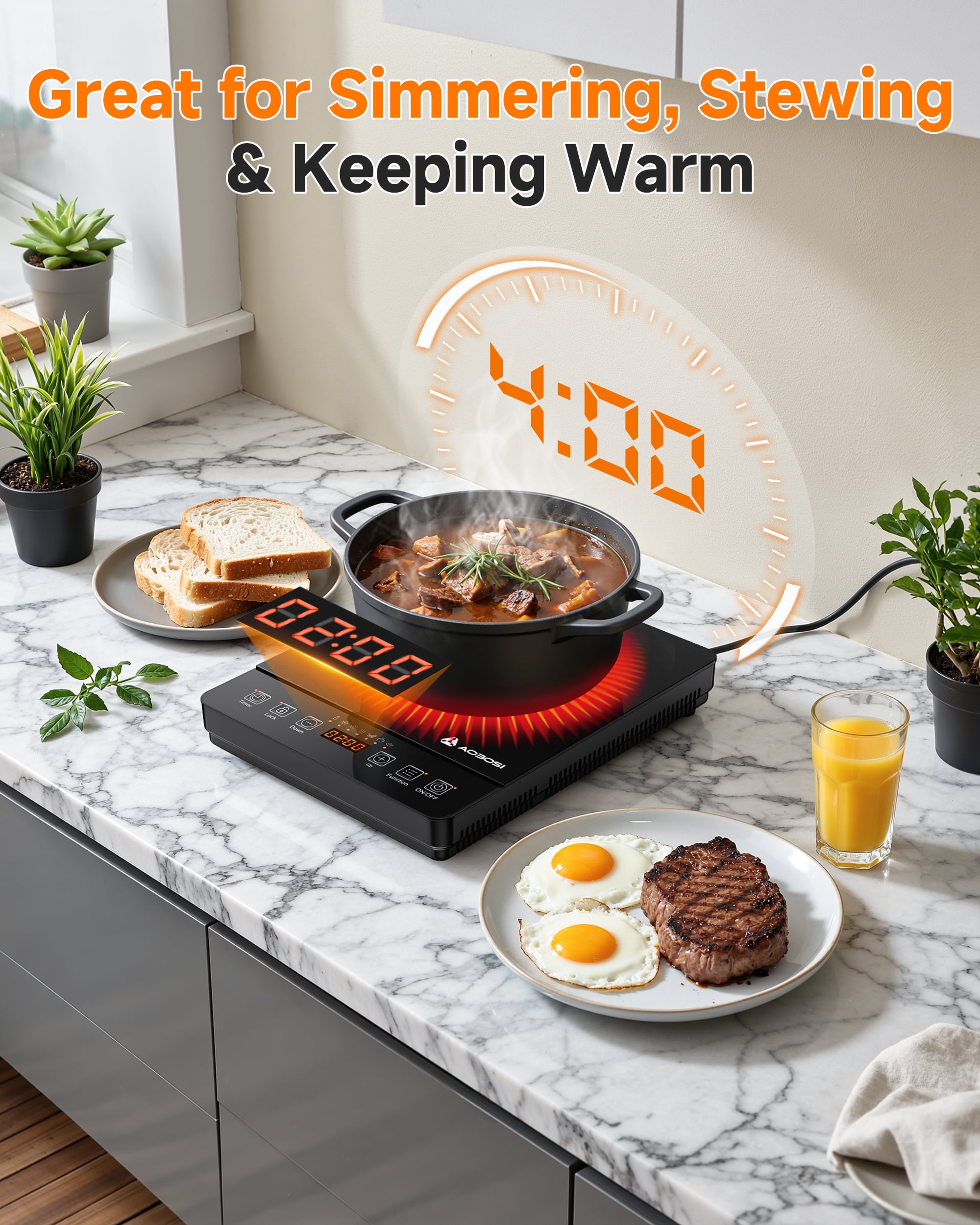 Sunmaki Portable Induction Cooktop 1800W Electric Stove Single Burner hot plate for Cooking with Button Touch-Update