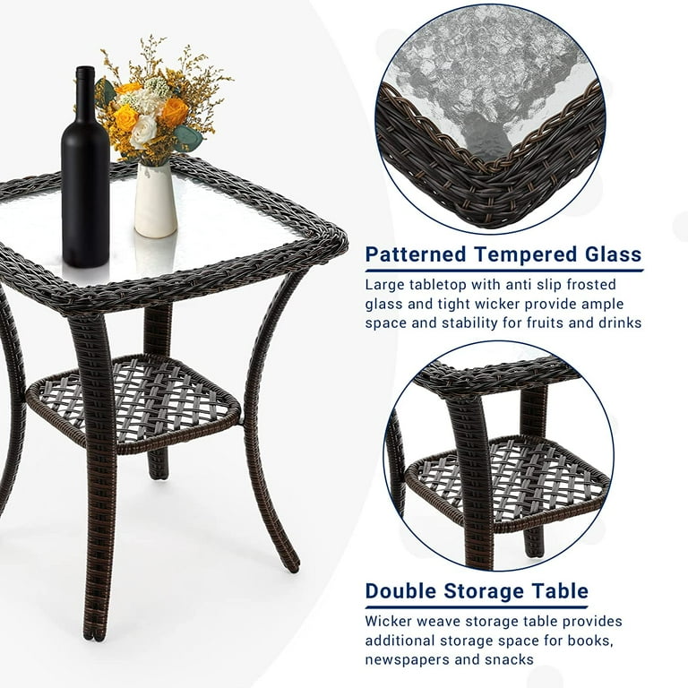 TECHMILLY 3 Pieces Patio Furniture Set, Outdoor Swivel Wicker