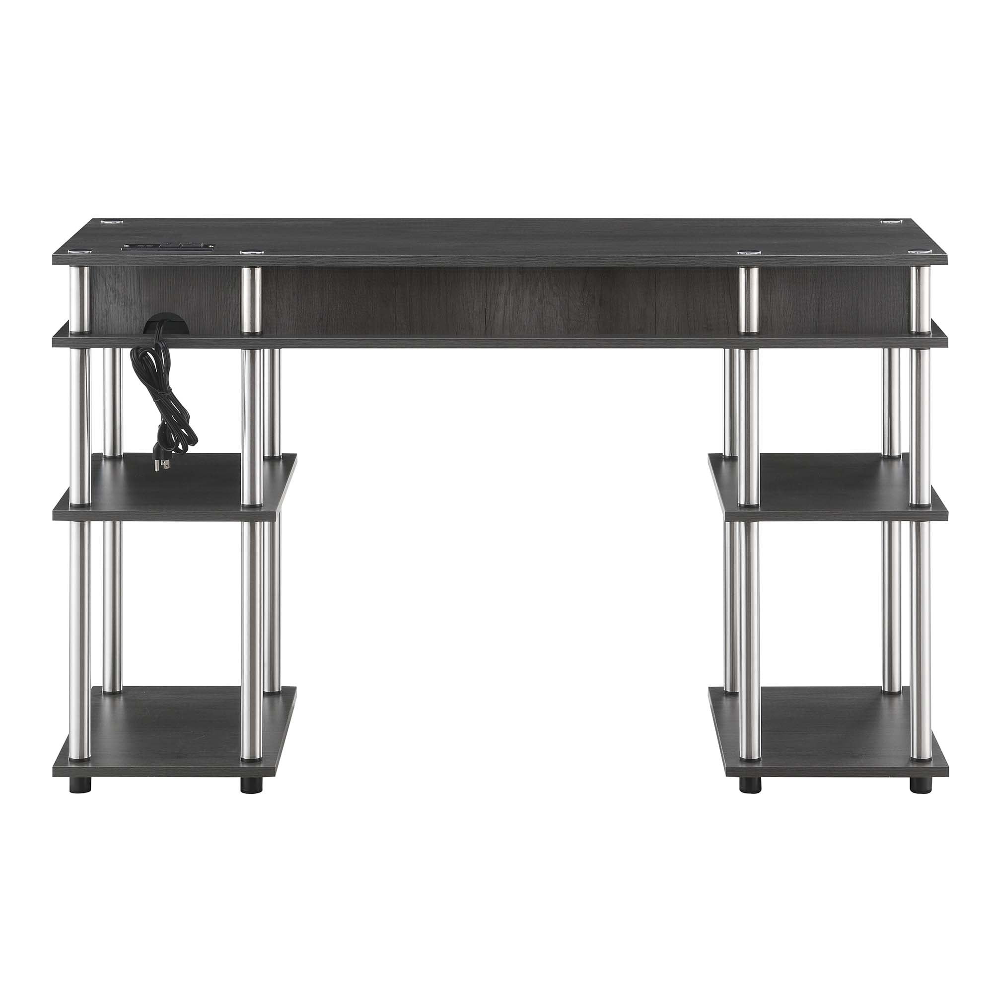 Designs2Go 30 inches Tall No Tools Student Desk with Charging Station and Shelves, Charcoal Gray