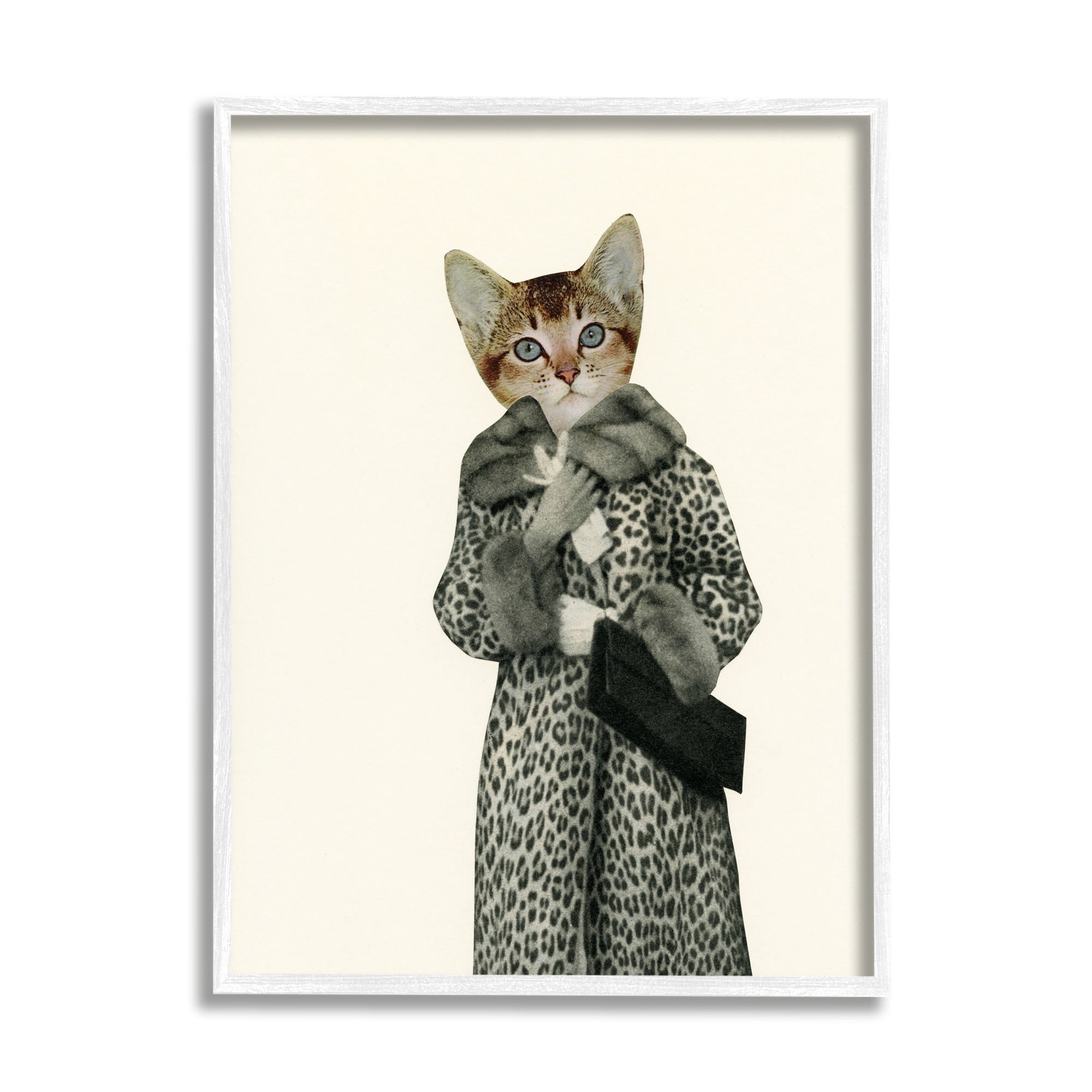 Stupell Industries Glam Leopard Pattern Vintage Coat Fashion Cat Framed Wall Art, 11 x 14, Design by Cassia Beck
