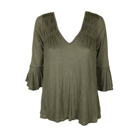 - American Rag Juniors Dusty Olive Ruched Bell-Sleeve Blouse XXS
