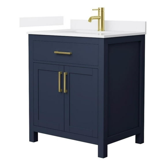 Beckett 30" Dark Blue Single Vanity & White Quartz Top (1-Hole) & Gold Trim