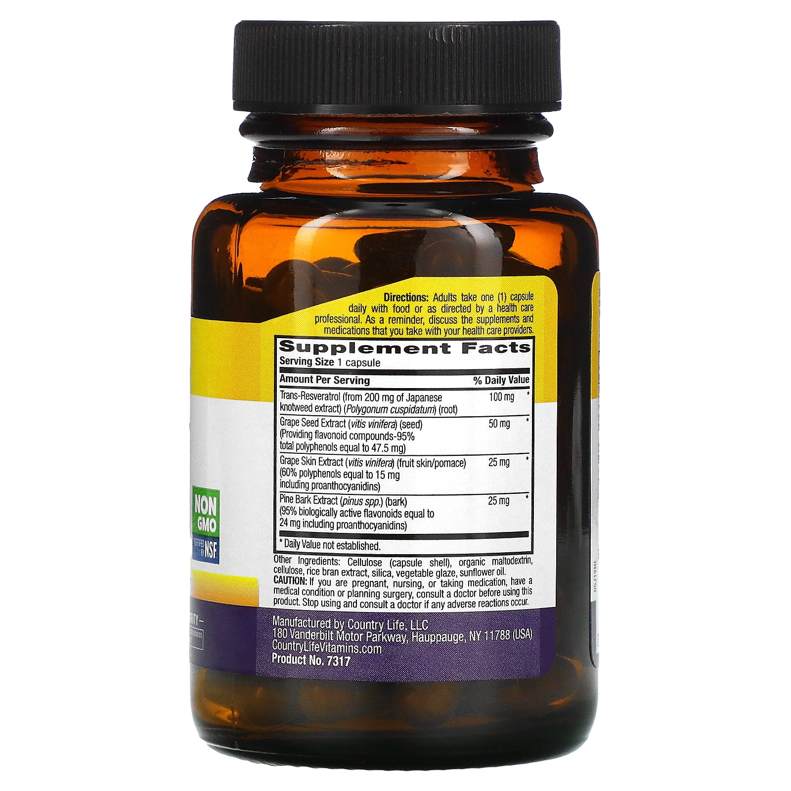 Country Life Resveratrol Plus 1000mg - Organic Antioxidant Supplement with Pine Bark & Grape Seed Extracts - Vegan, Gluten-Free, Non-GMO