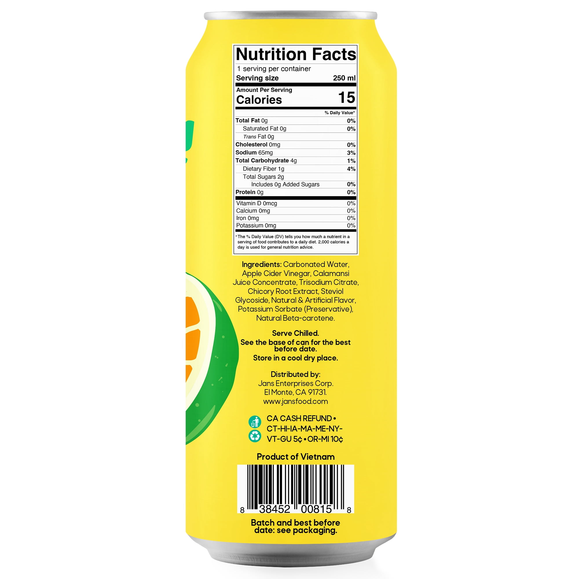 Jans Sparkling Prebiotic Soda Beverage, 8.4 oz Cans – Low Calorie, No Added Sugar – Non-GMO Sparkling Fruit Beverage – Gut Health Support – Naturally Refreshing (24-Pack, Calamansi)