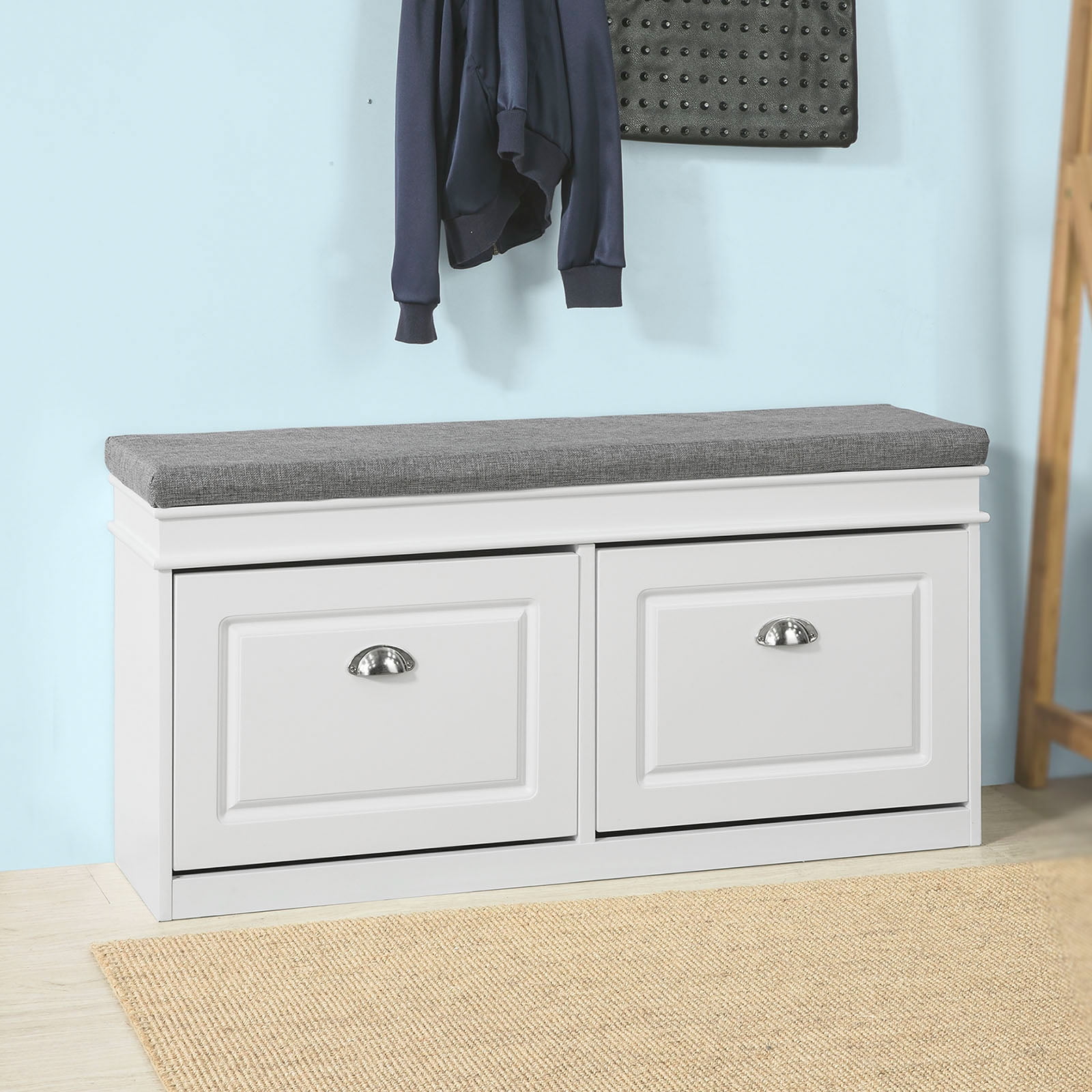 Haotian Hallway Shoe Storage Bench with Flipdrawer & Cushion