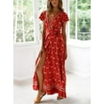 thumbnail image 3 of SHIBEVER Casual Wrap Dress for Women Summer Bohemian Floral V Neck Short Sleeve High Split Maxi Dress, 3 of 6