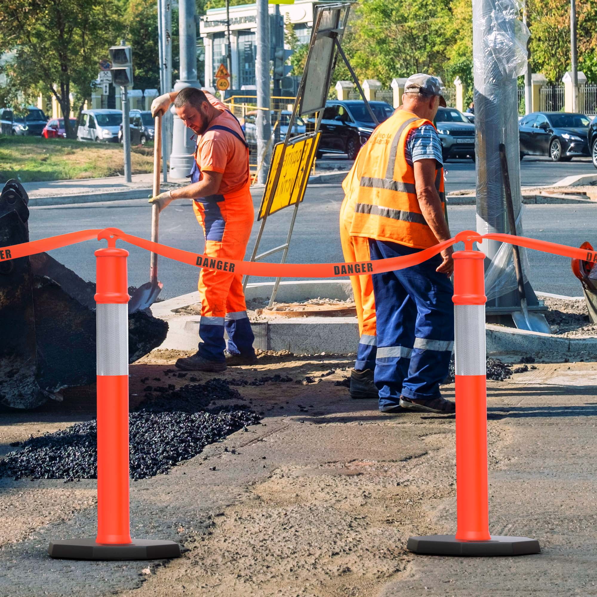 Uforic Delineator Post Set with Base, 3-Piece Durable Traffic Safety Posts for Parking Lots & Construction Zones