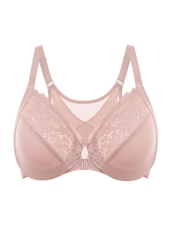 Women's Front Closure Bras Posture Full Coverage Plus Size Lace Underwire Unlined Bra
