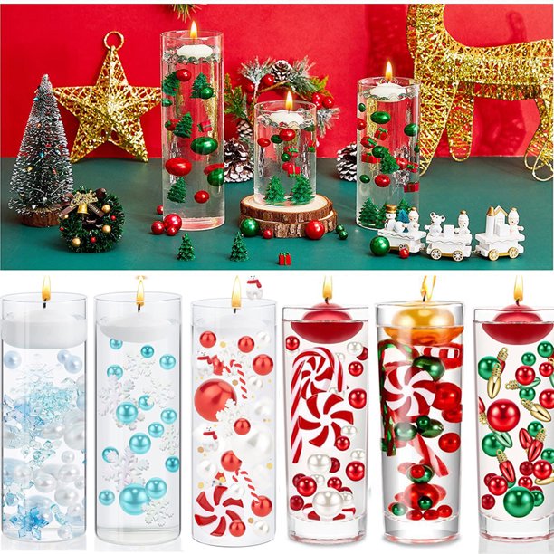 Christmas vases filled with pearl vases, Christmas floating candles