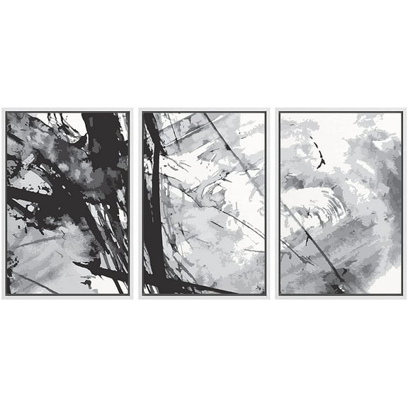 wall26 Framed Canvas Print Wall Art Set Black & Gray Watercolor Paint Splatter Abstract Shapes Illustrations Modern Art Bohemian Dramatic Ultra for Living Room, Bedroom, Office - 24"x36&quot