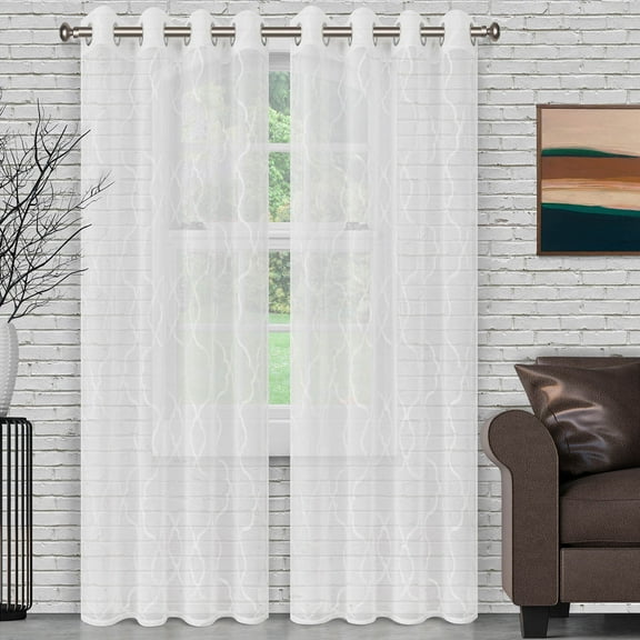 Lightweight Lattice Sheer Curtain Two Panel Set, 52" x 108", White by Blue Nile Mills