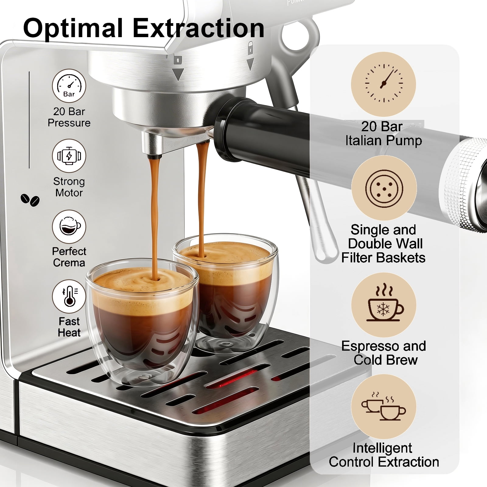 LINKChef Espresso Machine, 20 Bar, Small Coffee Maker with Milk