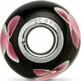 thumbnail image 2 of Sterling Silver Reflections Pink Floral Black Glass Bead (14.4 X 11.4) Made In China -Jewelry By Sweet Pea, 2 of 8