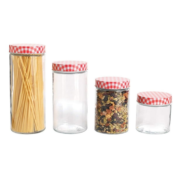 Anchor Hocking 4-Piece Glass Cylinder Jar Set with Gingham ...