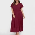 thumbnail image 5 of Summer Dresses for Women 2025 Plus Size Ruffle Sleeve V-Neck Swing Maxi Dress Sundresses for Women Beach Fashion, 5 of 9