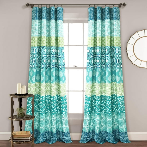 Par de 52 Pulgadas de Ancho x 84 Pulgadas de Largo, Azul y Verde, Cortinas filtrantes de luz para recámara, Cortinas Bohemias, decoración