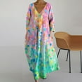 thumbnail image 3 of Summer Dress for Women, Women's Loose V Neck Dress Long Sleeve Printed V Neck Dress Women Casual Dresses with Pockets, 3 of 4