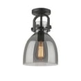 thumbnail image 2 of Innovations Lighting  Newton Bell - 1 Light 8" Flush Mount Matte Black/Plated Smoke, 2 of 5