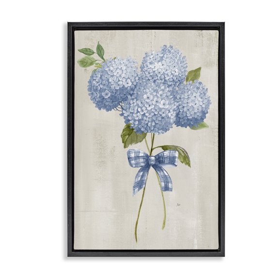 Stupell Industries Farmhouse Hydrangea Tied With A Bow Black Floating Frame Canvas Art, 17 x 25, by Nan