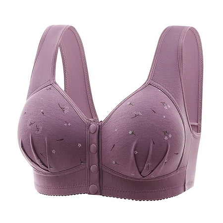 Yyeselk Women s Front Closure Bras No Underwire Push Up Breathable Daily Bra Full Coverage Wireless Comfortable Bra Plus Size Bra for Seniors Purple XXL