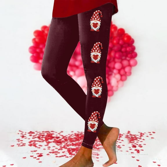 EQWLJWE Gnome Valentines Day Leggings for Women Casual Solid Color Butt Lift Pilates Pants High Waist Skinny Running Workout Gym Pants Red(S-3Xl)