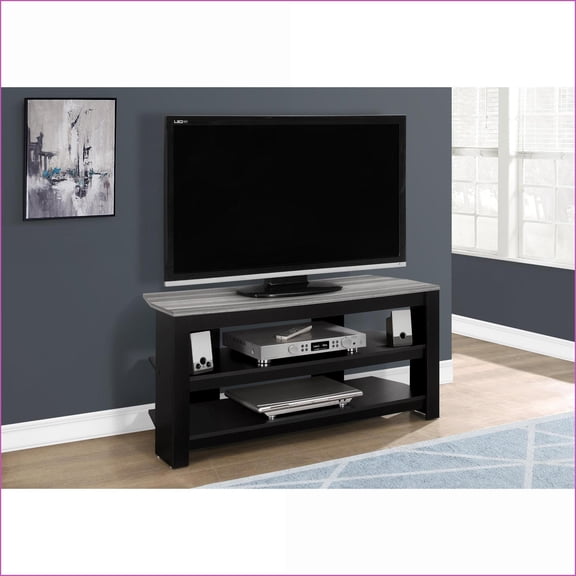 TV Furniture | 42 Inch Modern TV Stand with Center Pedestal, Storage Shelves, Black & Grey | Particle Board | Black
