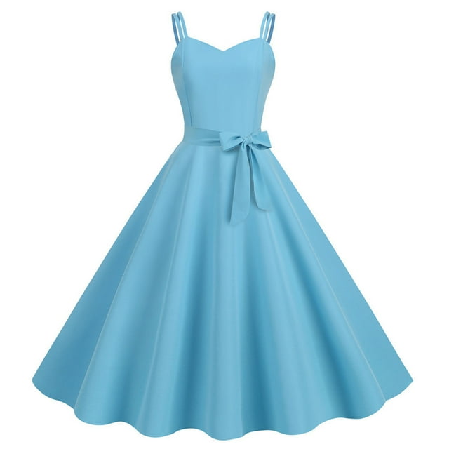 Robes d'Été pour Femmes Décontractées Sans Manches Femme au Foyer Soirée Bal Robe de Mode Unie Bleu Ciel S