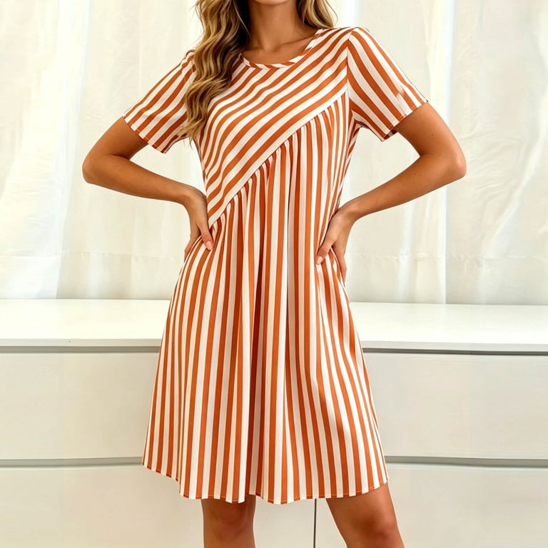short day dresses for women PRETTYGARDEN Women Summer Short Dress V Neck Short Sleeve A Line Hollo